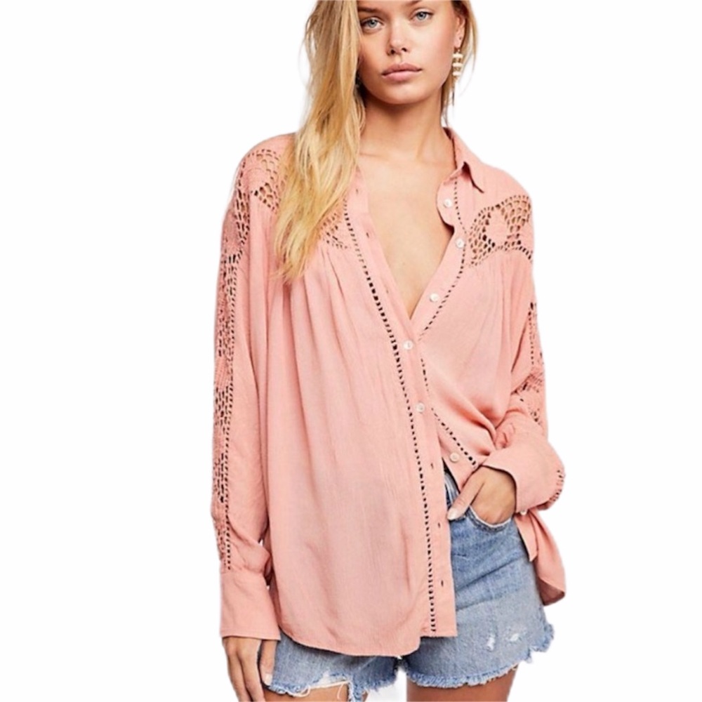 Free People Katie Bird Button Down Shirt